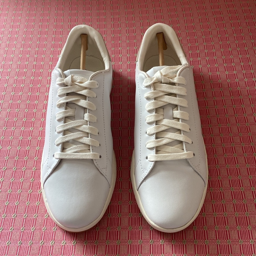 Cole Haan White Leather Sneakers with Tan Heel Accent - Picture 2 of 9